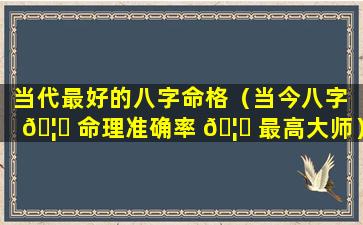 当代最好的八字命格（当今八字 🦈 命理准确率 🦅 最高大师）